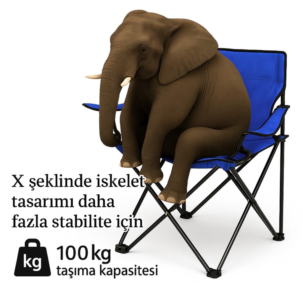 4 Adet Katlanır Kamp Sandalyesi ve Masa Seti - (DY.001) - Lacivert/Sarı - Plaj Sandalyesi