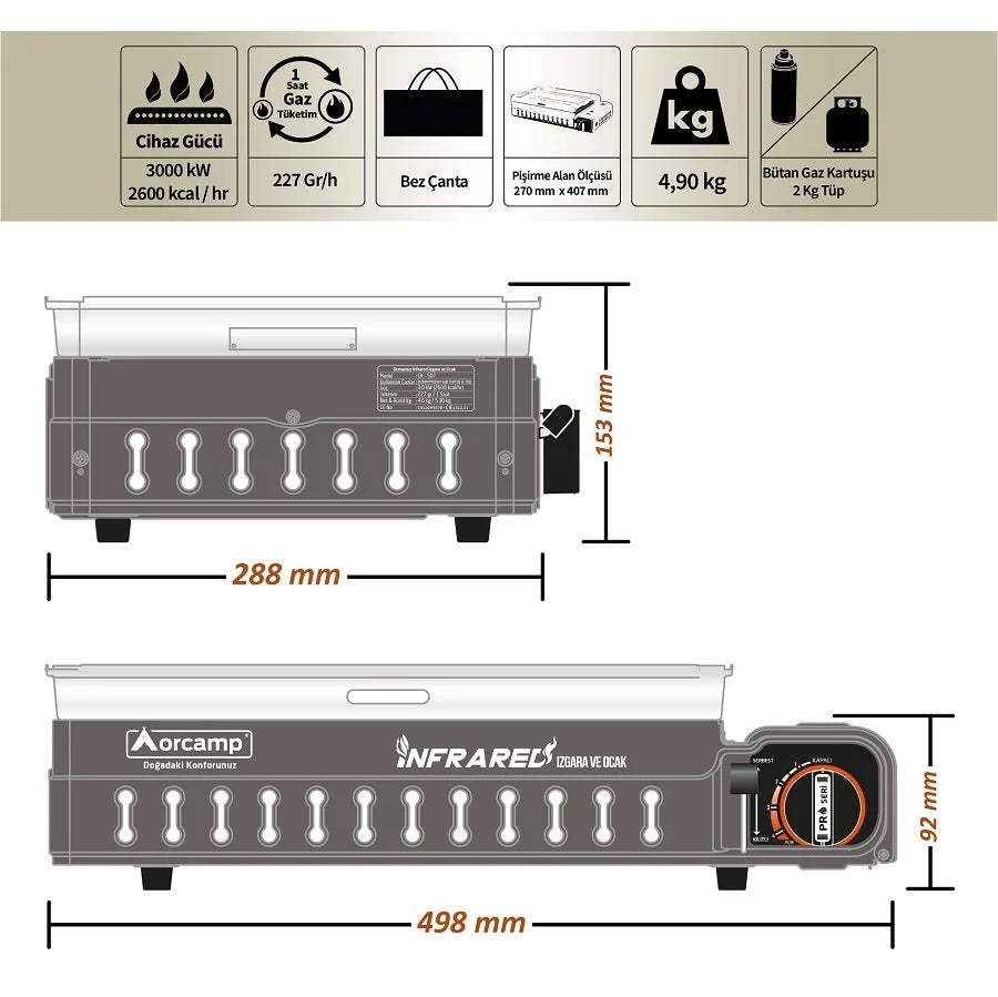Dumansız Portatif Izgara Ocak - Orcamp - Bej (CK-507)