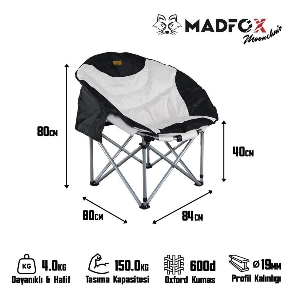 Katlanır Kamp Piknik Sandalyesi - Madfox Moonchair Deluxe - Siyah/Gri - 547212 - Taşıma Çantalı