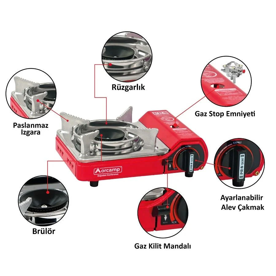 Tekli Çantalı Mini Portatif Ocak - Orcamp - Kırmızı (CK-506)