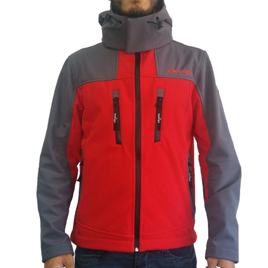 Lemigo Softshell Kırmızı-Gri Kapşonlu Mont