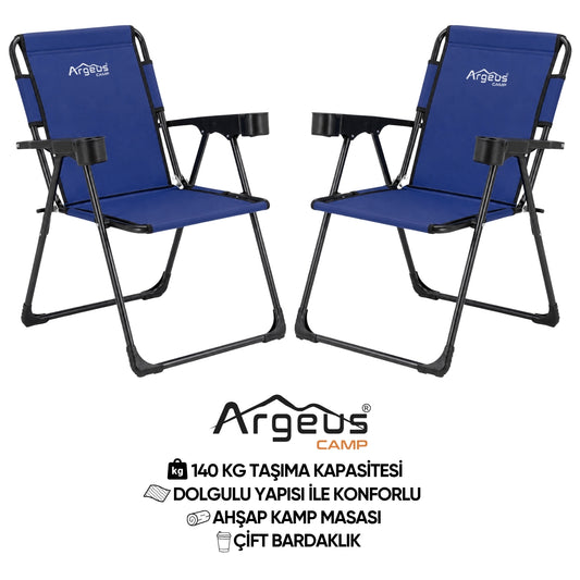 2 Adet Katlanır Kamp Sandalyesi Seti - Rock Plus - Lacivert