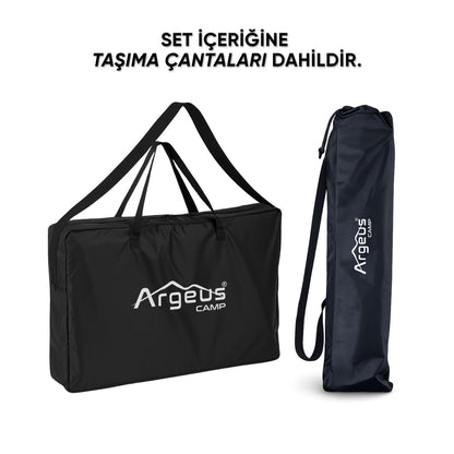 2 Adet Katlanır Kamp Sandalyesi ve Alüminyum Masa - Rock Silver - 140KG Taşıma