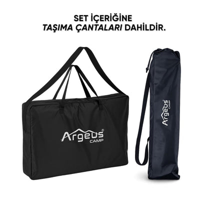 2 Adet Katlanır Kamp Sandalyesi ve Alüminyum Masa - Rock Silver - 140KG Taşıma