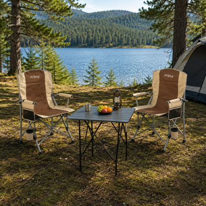 2 Adet Katlanır Kamp Sandalyesi ve Alüminyum Masa Seti - Rustic Silver - Kum