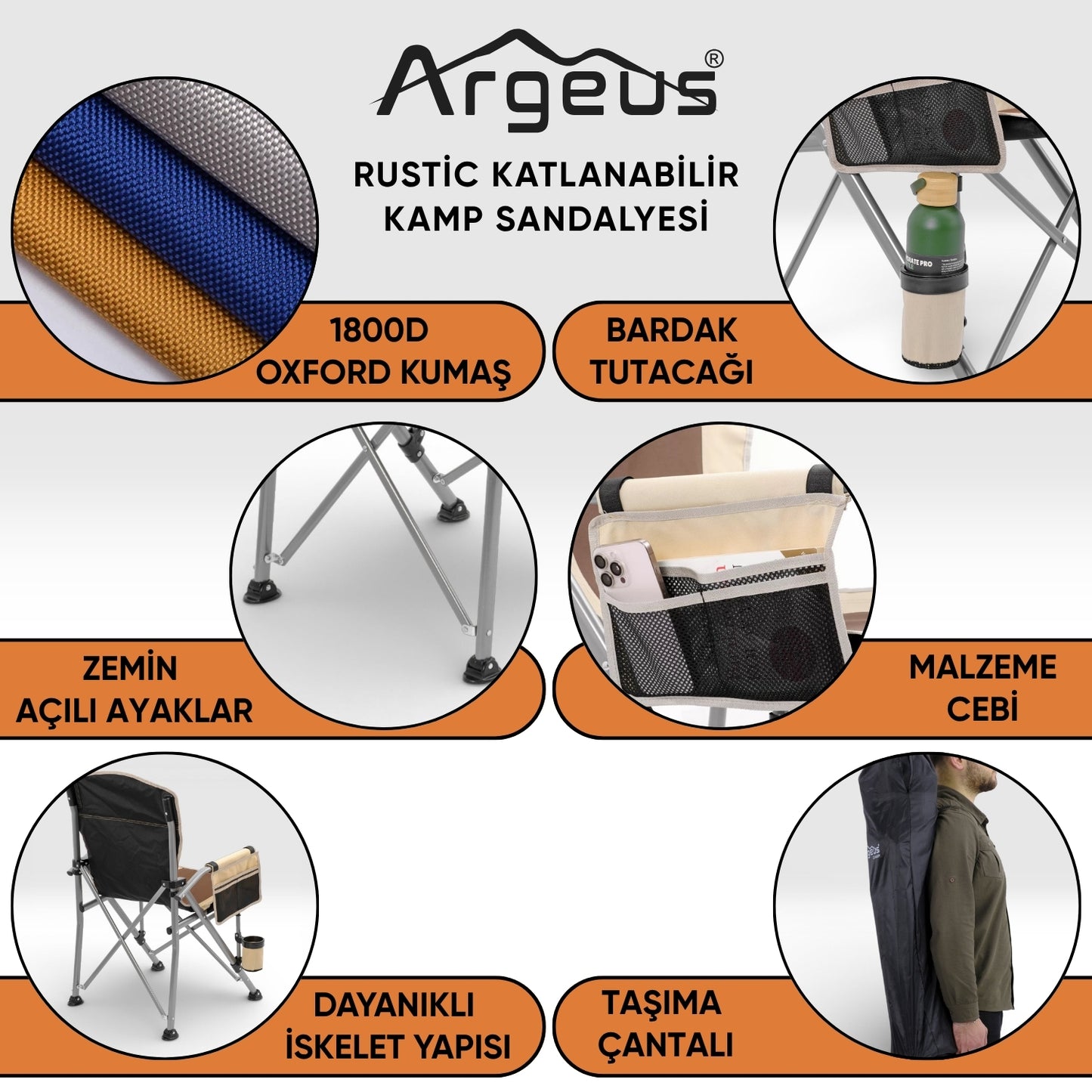 2 Adet Katlanır Kamp Sandalyesi ve Alüminyum Masa Seti - Rustic Silver - Mavi