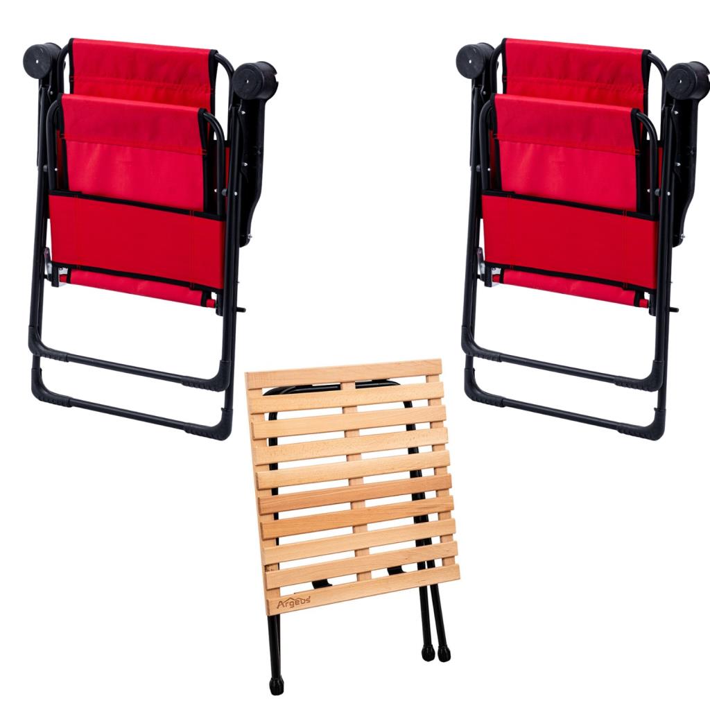 2 Adet Katlanır Kamp Sandalyesi ve Masa Seti - Rest - Kırmızı - 130 KG Taşıma