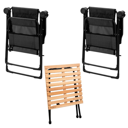 2 Adet Katlanır Kamp Sandalyesi ve Masa Seti - Rest - Siyah - 130 KG Taşıma