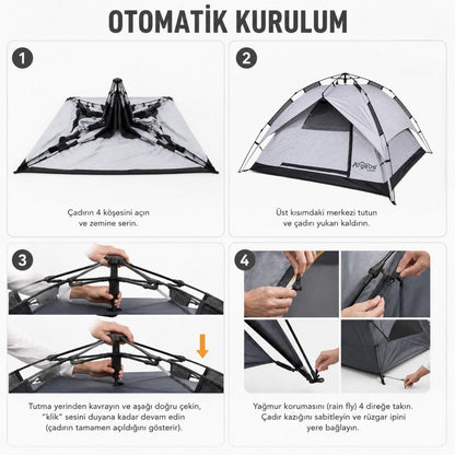 3 Kişilik Otomatik Kurulum Kamp Çadırı - 200x200x130cm - Argeus Infinity