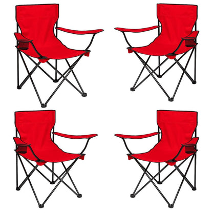 4 Adet Katlanır Kamp Sandalyesi - Piknik Plaj Sandalyesi - (DY.001) - Kırmızı - Taşıma Çantalı