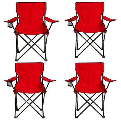 4 Adet Katlanır Kamp Sandalyesi - Piknik Plaj Sandalyesi - (DY.001) - Kırmızı - Taşıma Çantalı