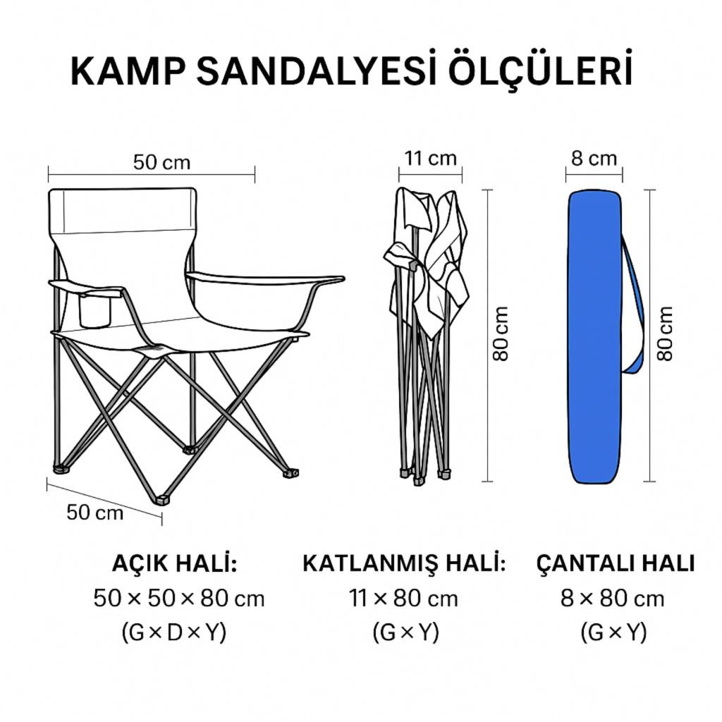 4 Adet Katlanır Kamp Sandalyesi - Piknik Plaj Sandalyesi - (DY.001) - Mavi - Taşıma Çantalı