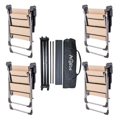 4 Adet Katlanır Kamp Sandalyesi ve Alüminyum Masa Seti - Rock Dark - Bej - Taşıma Çantalı