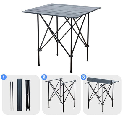 4 Adet Katlanır Kamp Sandalyesi ve Alüminyum Masa Seti - Rock Dark - Turkuaz - Taşıma Çantalı