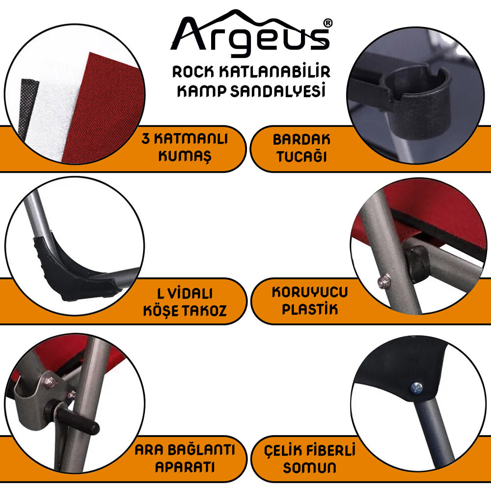 4 Adet Katlanır Kamp Sandalyesi ve Alüminyum Masa Seti - Rock Silver - Haki