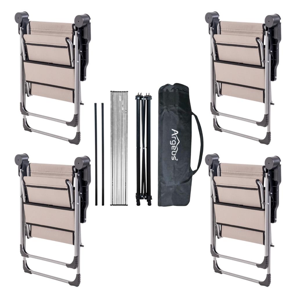 4 Adet Katlanır Kamp Sandalyesi ve Alüminyum Masa Seti - Rock Silver - Kestane - Taşıma Çantalı