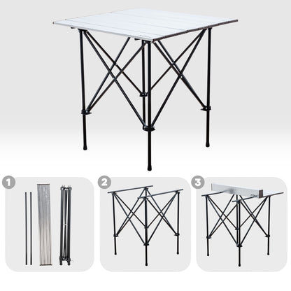 4 Adet Katlanır Kamp Sandalyesi ve Alüminyum Masa Seti - Rustic Silver - Mavi