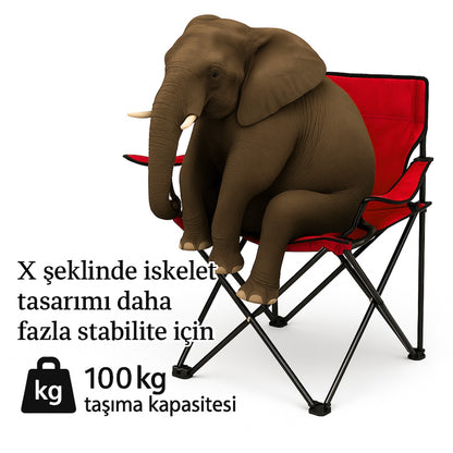 4 Adet Katlanır Kamp Sandalyesi ve Masa Seti - (DY.001) - Kırmızı/Sarı