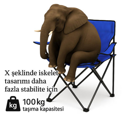 4 Adet Katlanır Kamp Sandalyesi ve Masa Seti - (DY.001) - Lacivert/Sarı - Plaj Sandalyesi