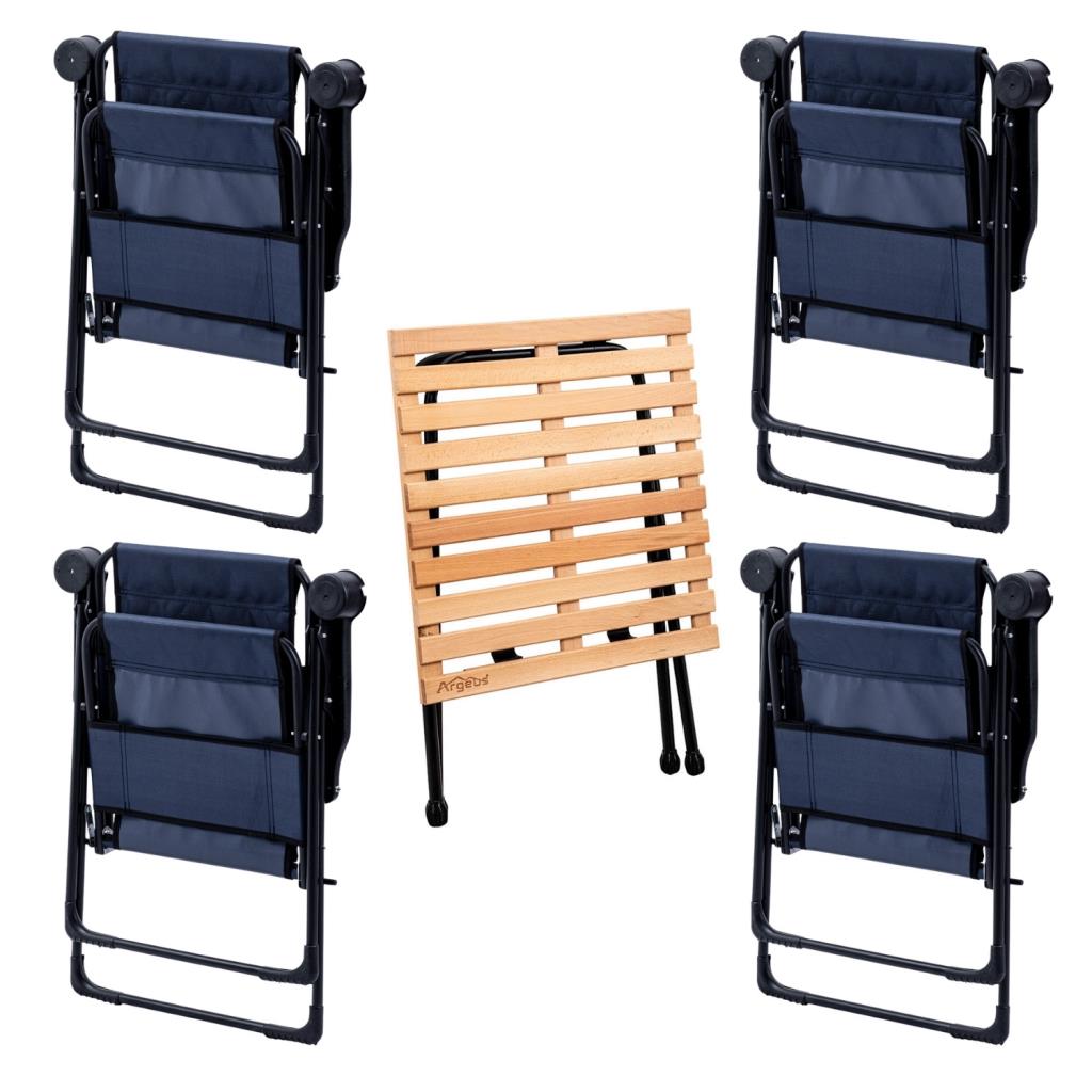 4 Adet Katlanır Kamp Sandalyesi ve Masa Seti - Rest - Lacivert - 130 KG Taşıma
