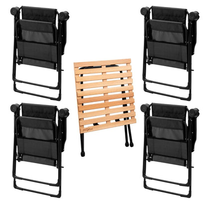 4 Adet Katlanır Kamp Sandalyesi ve Masa Seti - Rest - Siyah - 130 KG Taşıma
