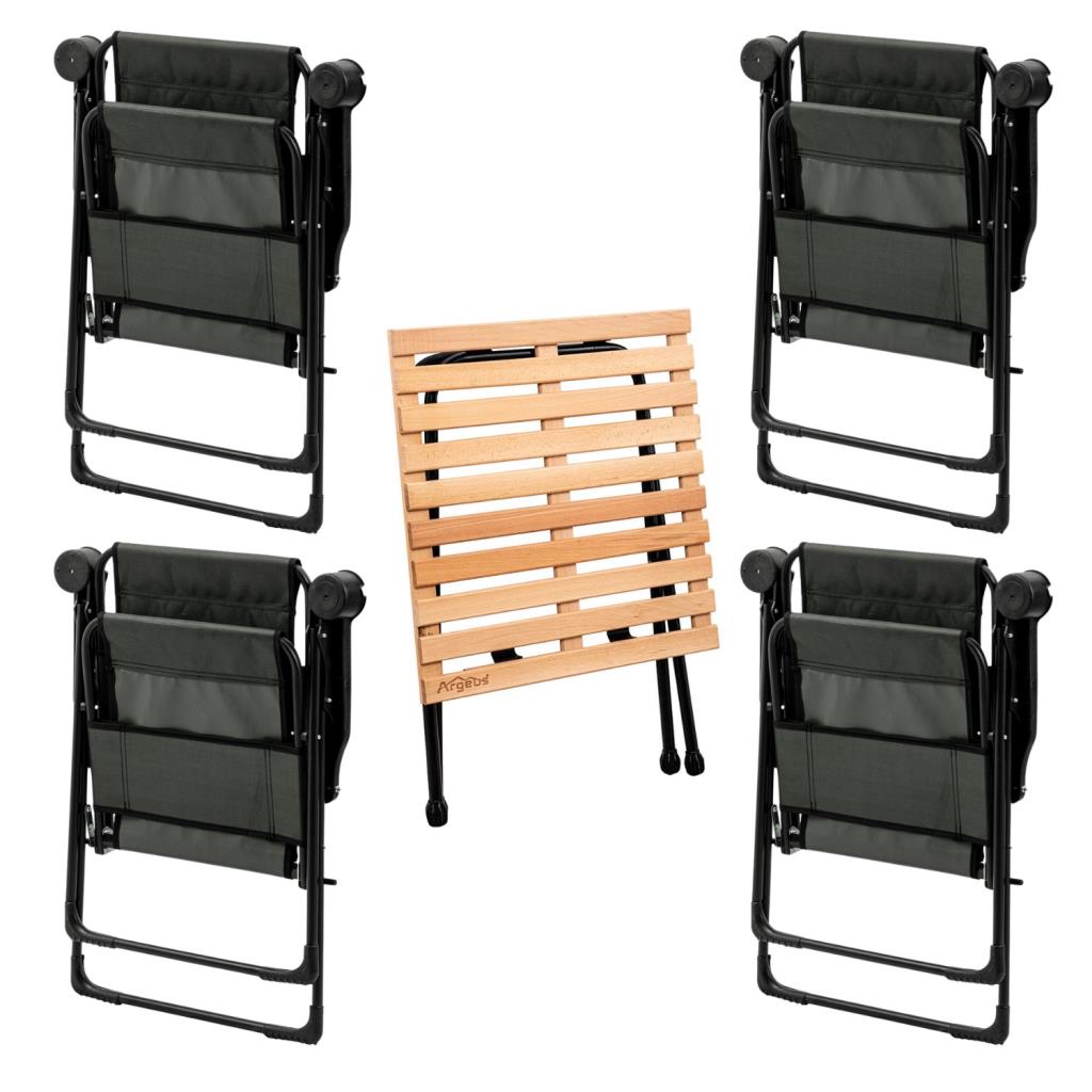 4 Adet Katlanır Kamp Sandalyesi ve Masa Seti - Rest - Taşıma Çantalı - Haki - 130 KG Taşıma