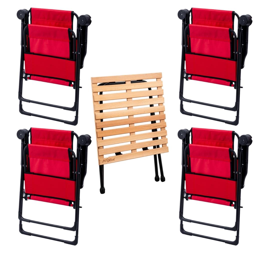 4 Adet Katlanır Kamp Sandalyesi ve Masa Seti - Rest - Taşıma Çantalı - Kırmızı - 130 KG Taşıma