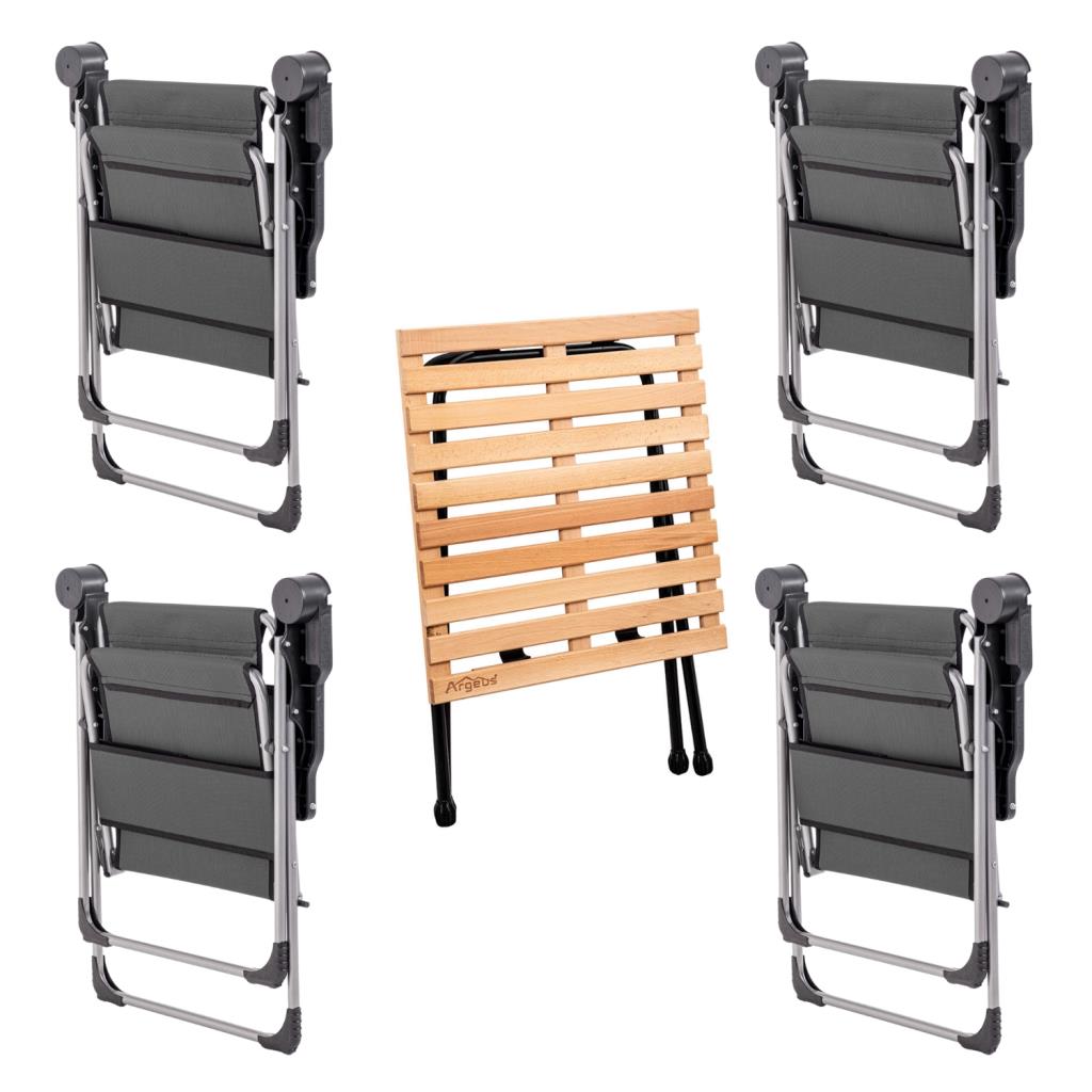 4 Adet Katlanır Kamp Sandalyesi ve Masa Seti - Rock - Antrasit - Bardaklıklı - 140 KG