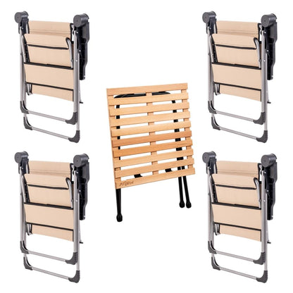 4 Adet Katlanır Kamp Sandalyesi ve Masa Seti - Rock - Bej - Bardaklıklı - 140 KG