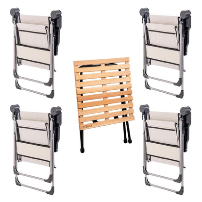 4 Adet Katlanır Kamp Sandalyesi ve Masa Seti - Rock - Bozkır - Bardaklıklı - 140 KG
