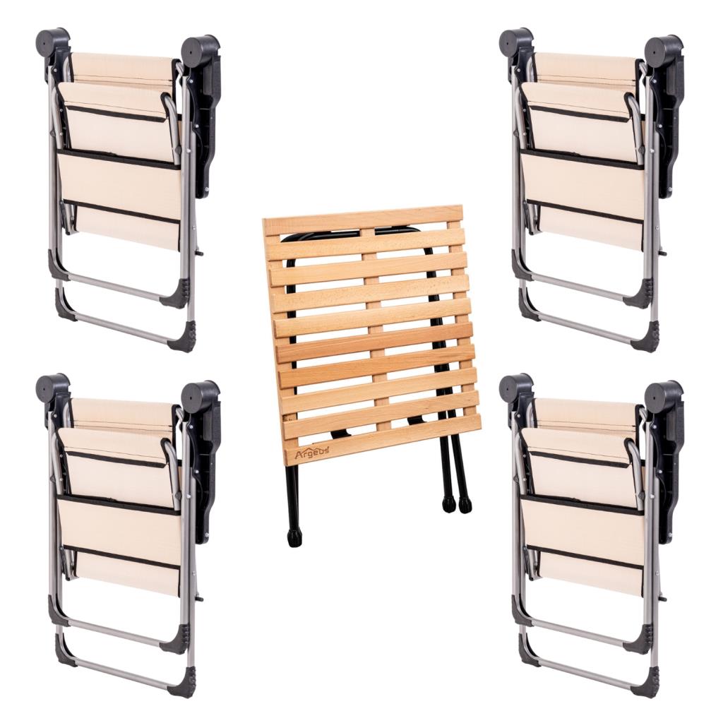 4 Adet Katlanır Kamp Sandalyesi ve Masa Seti - Rock - Kapadokya - Bardaklıklı - 140 KG