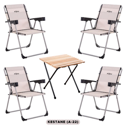 4 Adet Katlanır Kamp Sandalyesi ve Masa Seti - Rock - Kestane - Bardaklıklı - 140 KG