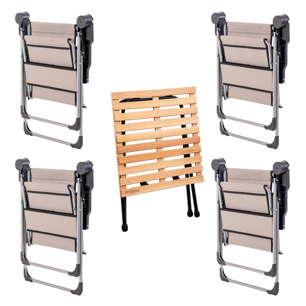 4 Adet Katlanır Kamp Sandalyesi ve Masa Seti - Rock - Kestane - Bardaklıklı - 140 KG