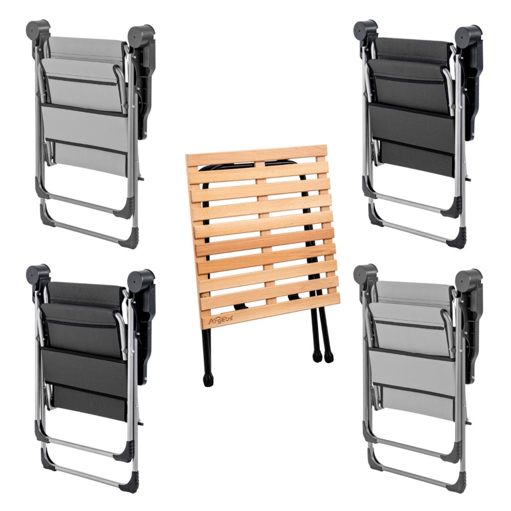 4 Adet Katlanır Kamp Sandalyesi ve Masa Seti - Rock - Kül Gri / Antrasit - Bardaklıklı - 140 KG