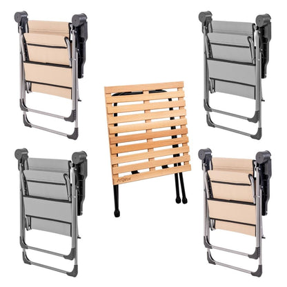 4 Adet Katlanır Kamp Sandalyesi ve Masa Seti - Rock - Kül Gri / Bej - Bardaklıklı - 140 KG