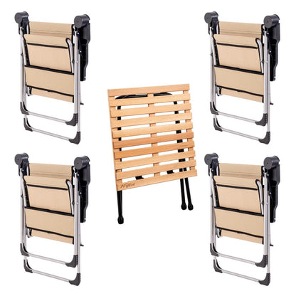 4 Adet Katlanır Kamp Sandalyesi ve Masa Seti - Rock - Sahra - Bardaklıklı - 140 KG