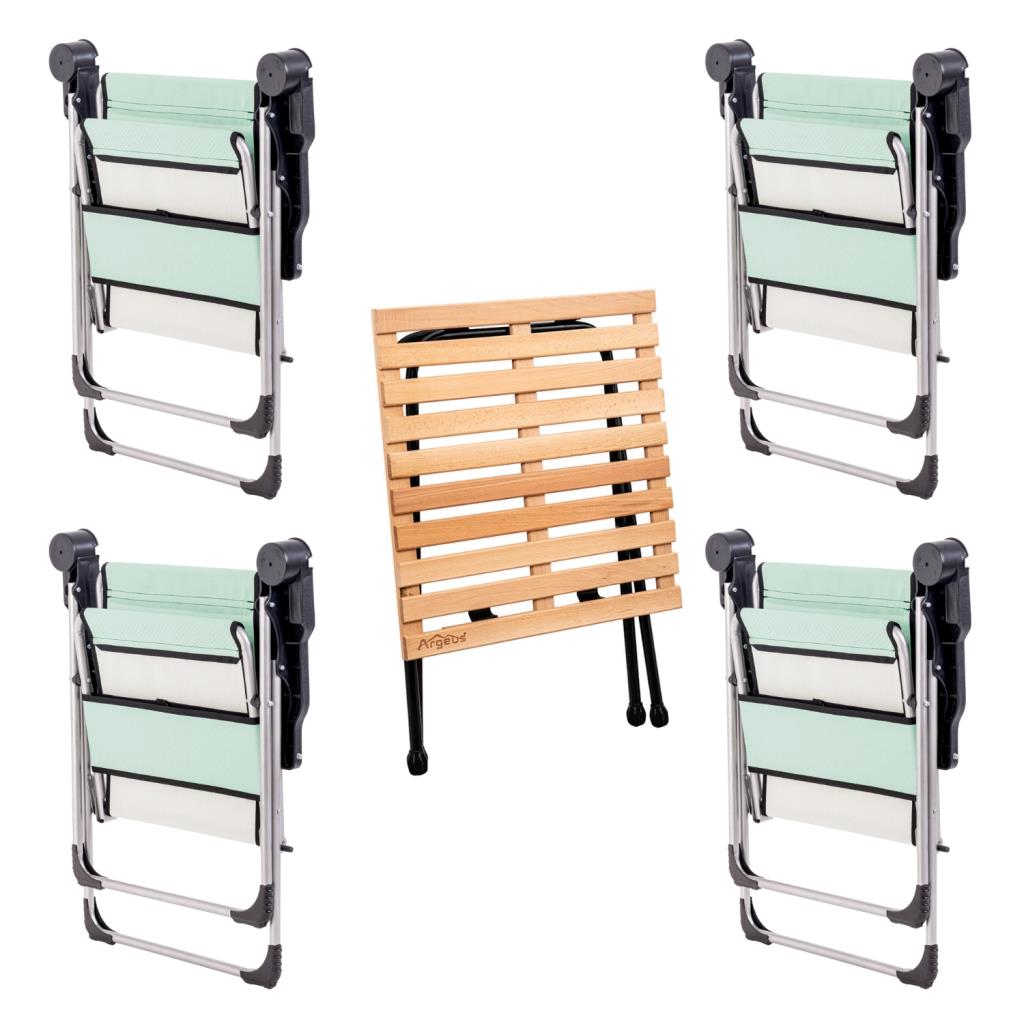 4 Adet Katlanır Kamp Sandalyesi ve Masa Seti - Rock - Su Yeşili - Bardaklıklı - 140 KG