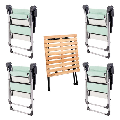 4 Adet Katlanır Kamp Sandalyesi ve Masa Seti - Rock - Su Yeşili - Bardaklıklı - 140 KG