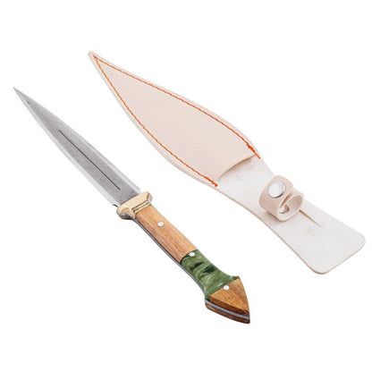 Çift Ağızlı Çerkez Bıçağı - Deri Kılıflı - Epoksi Sap - Büyük - Haki