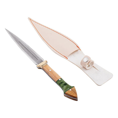 Çift Ağızlı Çerkez Bıçağı - Deri Kılıflı - Epoksi Sap - Büyük - Limon Yeşili