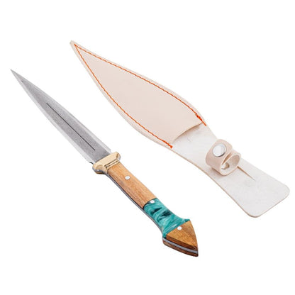 Çift Ağızlı Çerkez Bıçağı - Deri Kılıflı - Epoksi Sap - Büyük - Mavi