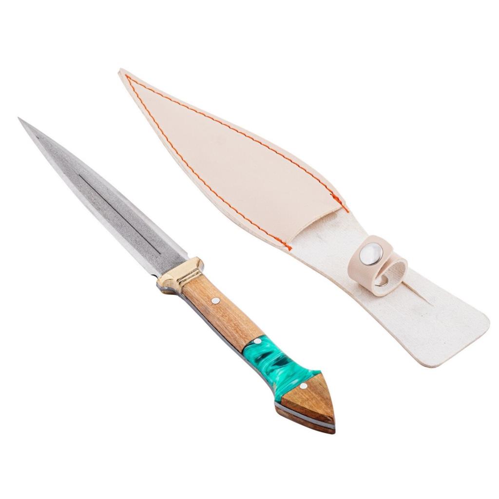 Çift Ağızlı Çerkez Bıçağı - Deri Kılıflı - Epoksi Sap - Büyük - Turkuaz