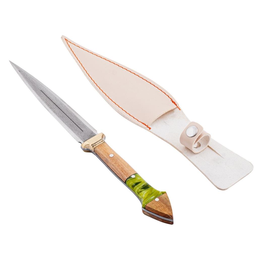 Çift Ağızlı Çerkez Bıçağı - Deri Kılıflı - Epoksi Sap - Büyük - Yeşil