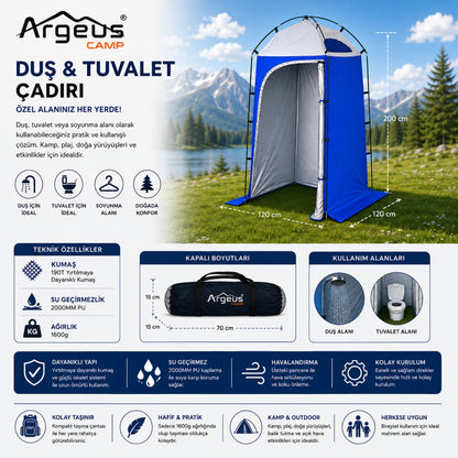 Duş Tuvalet Giyinme Plaj Giyinme Çadırı - Kamp Duş WC Kabini - Argeus Easy Cabin