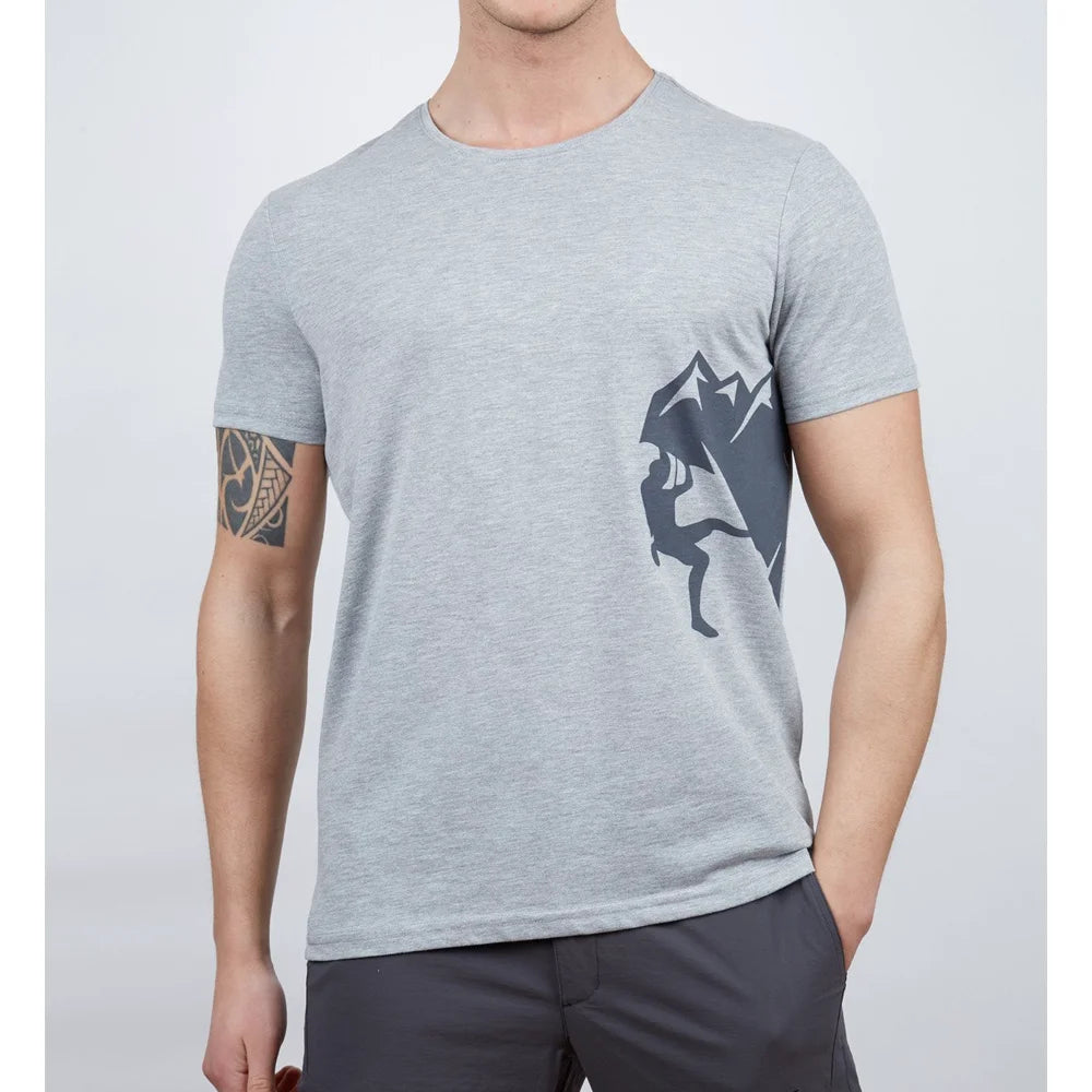 Erkek Tişört - Pamuklu Spor Tişört - Camp - Gri Melanj (600611)