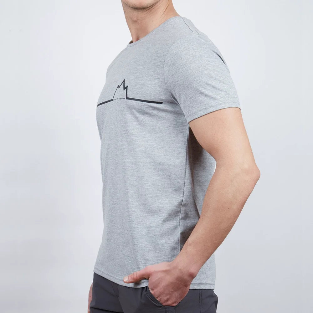 Erkek Tişört - Pamuklu Spor Tişört - Nordic - Gri Melanj