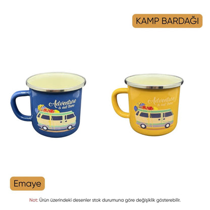 Evde Kamp Keyfi Hediye Seti - Retro Fener ve Emaye Bardaklar (3 Parça)