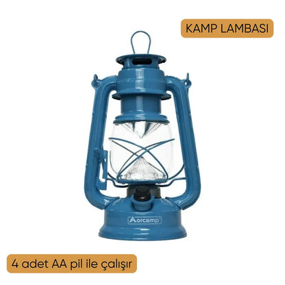 Evde Kamp Keyfi Hediye Seti - Retro Fener ve Emaye Bardaklar (3 Parça)