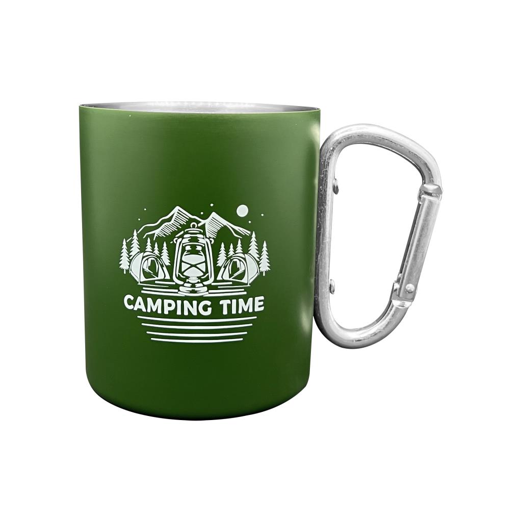 Karabina Saplı Paslanmaz Çelik Kupa Bardak - Orcamp - Yeşil (OUT-1850)