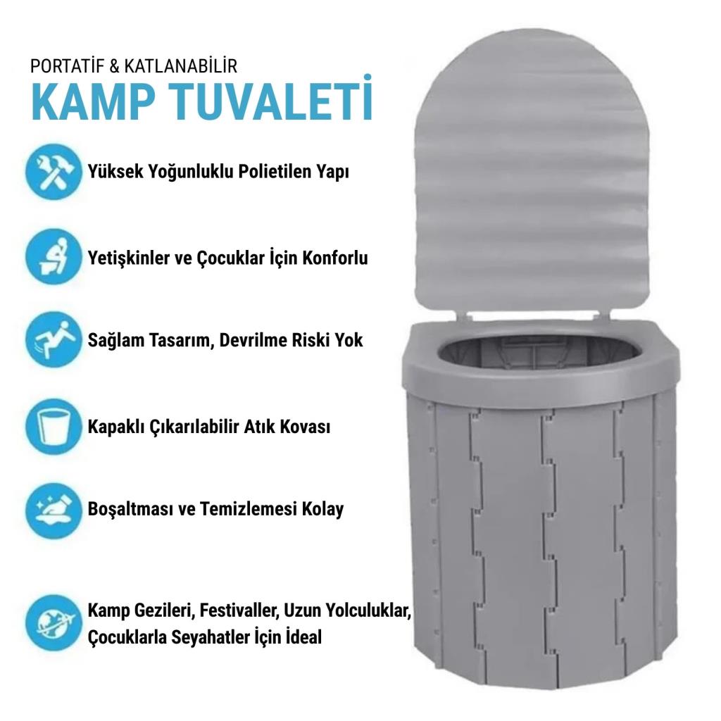 Katlanabilir Portatif Kamp Tuvaleti - Madfox Bi-Pot - Gri - 547218